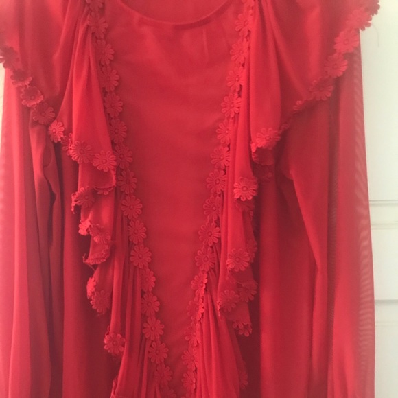 Ups and downs blouse color; red,  ruffles - Picture 3 of 3